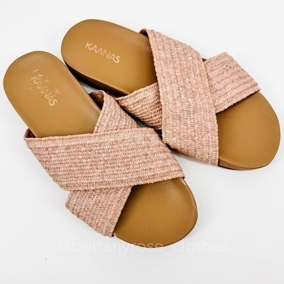 KAANAS Miri Cross-over Elastic Braid Pool Slide in Light Pink - Picture 1 of 6